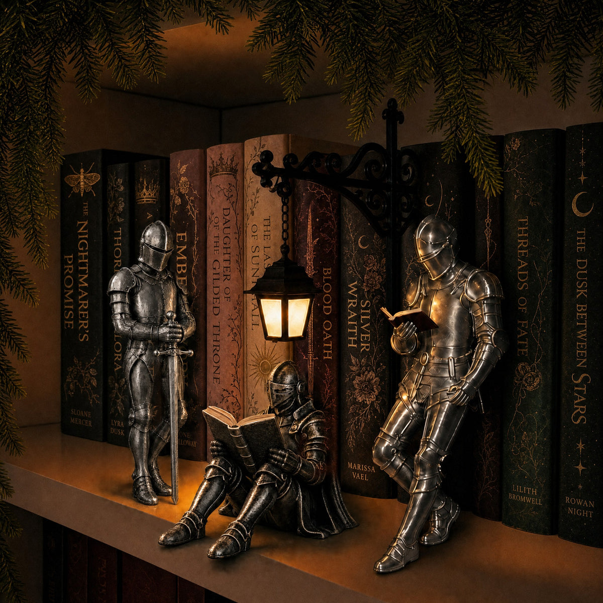 The Full Keep: all 3 knights and the bookshelf lantern