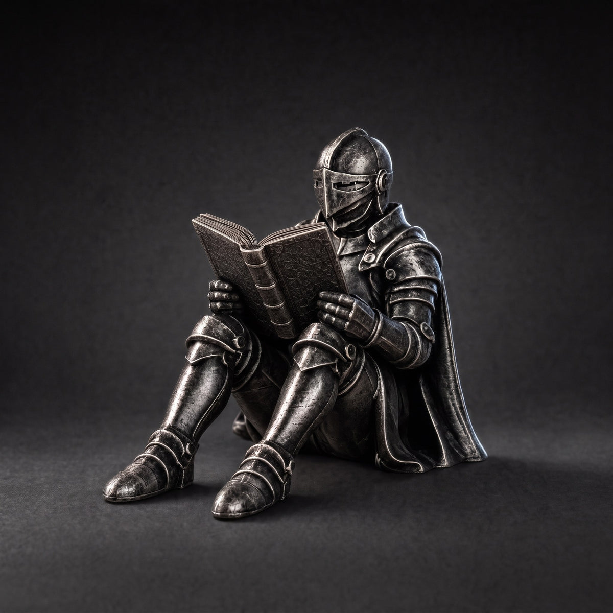 The Scholar Knight, hand-finished gunmetal bookshelf figurine